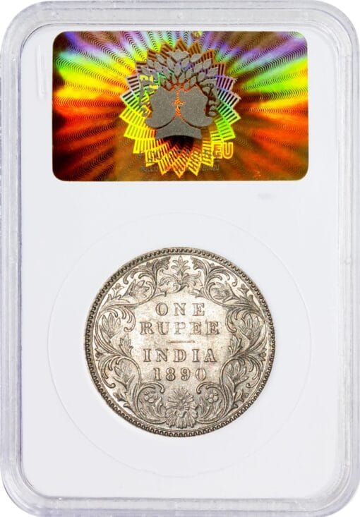 AUNC 50 | 1 Rupee | 1890 B | Queen Victoria | Bombay Mint - Image 3